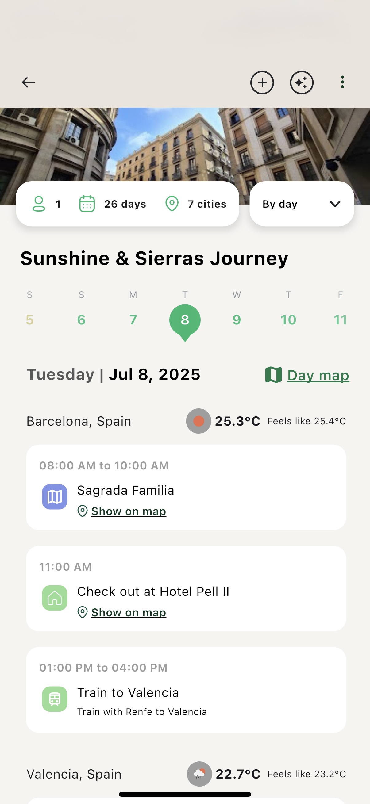 GoTripper daily schedule view