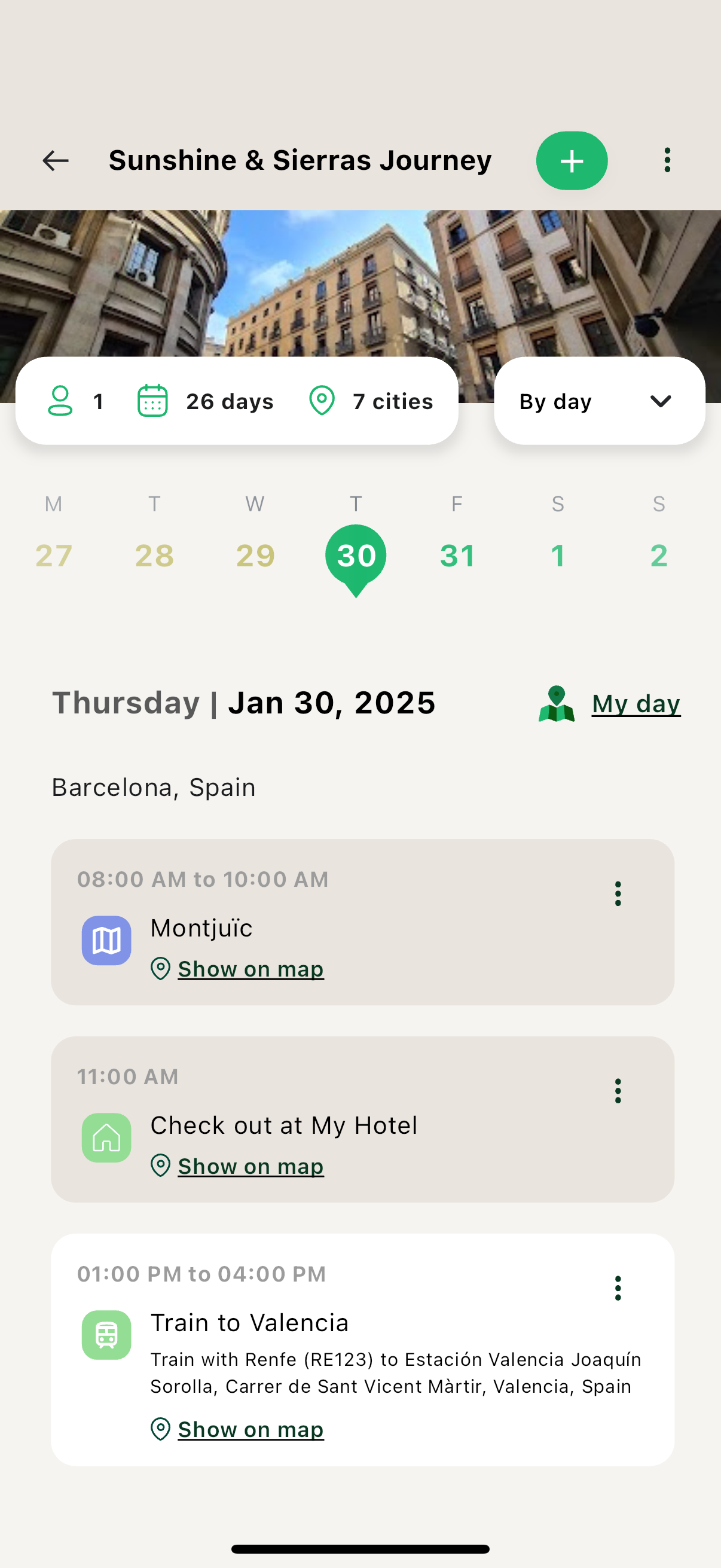 GoTripper daily schedule view