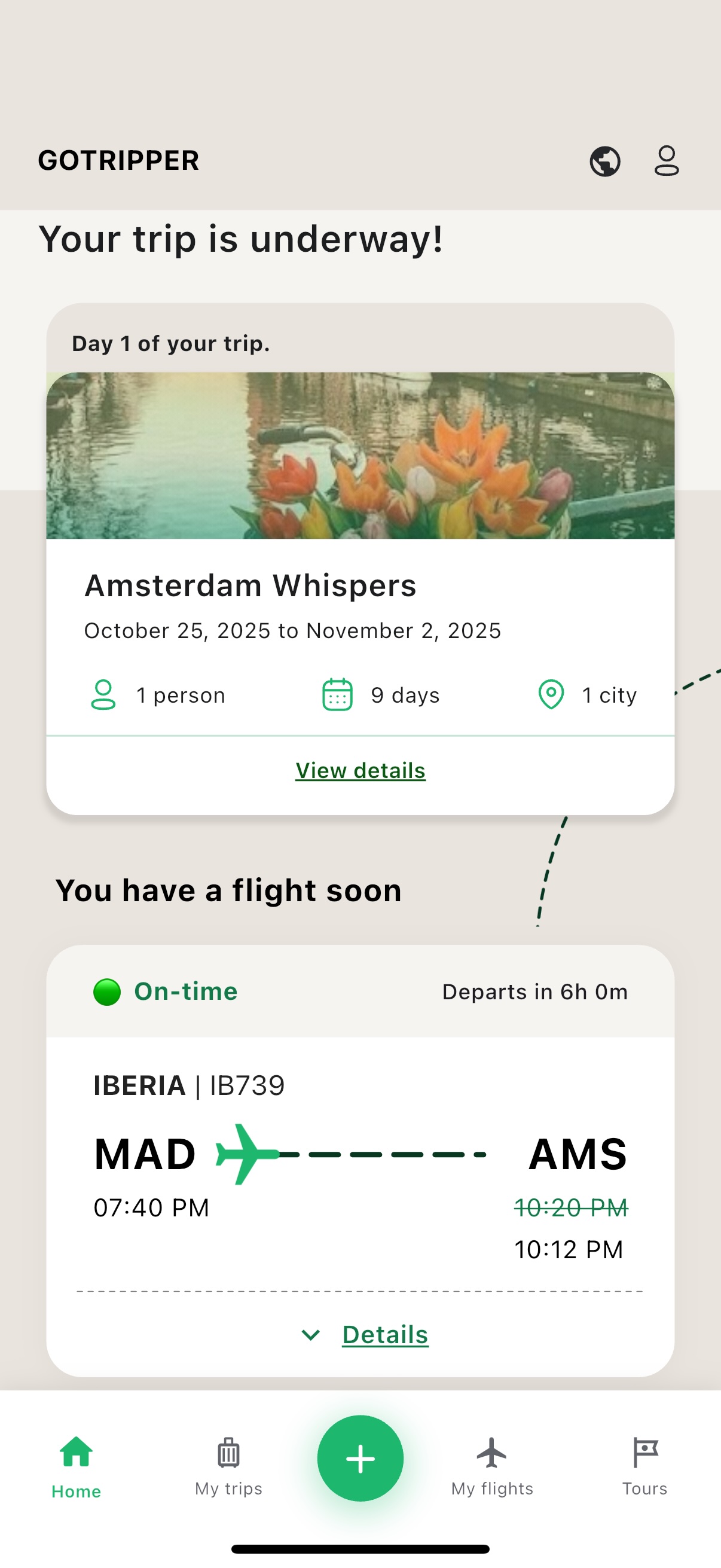 GoTripper flight information details