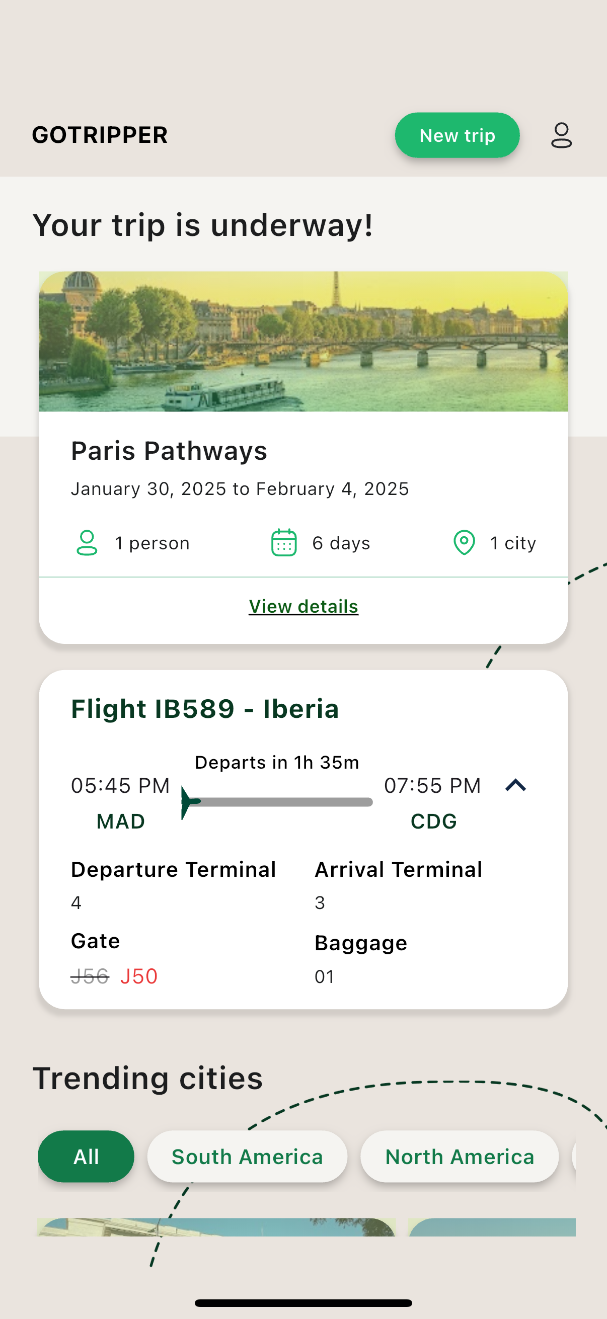 GoTripper flight information details